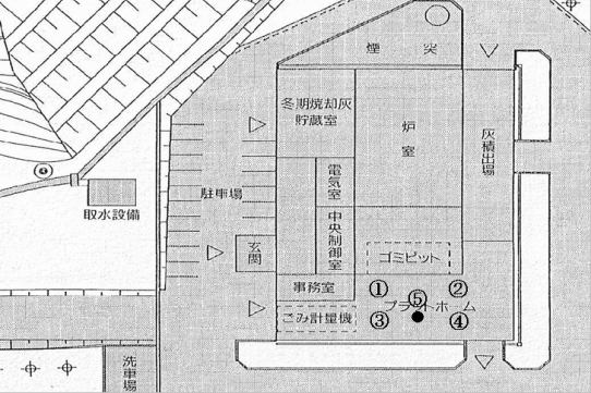 「栃尾クリーンセンター（プラットホーム内）焼却前放射線量率の測定位置」の画像