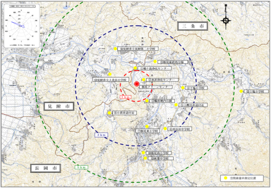 「栃尾クリーンセンター周辺放射線量率の測定位置」の画像